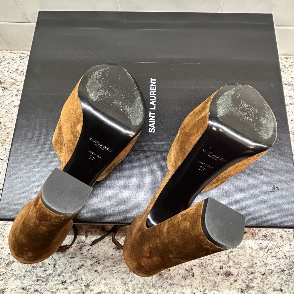 Saint Laurent Tan Suede Platform Heels - Picture 8 of 10